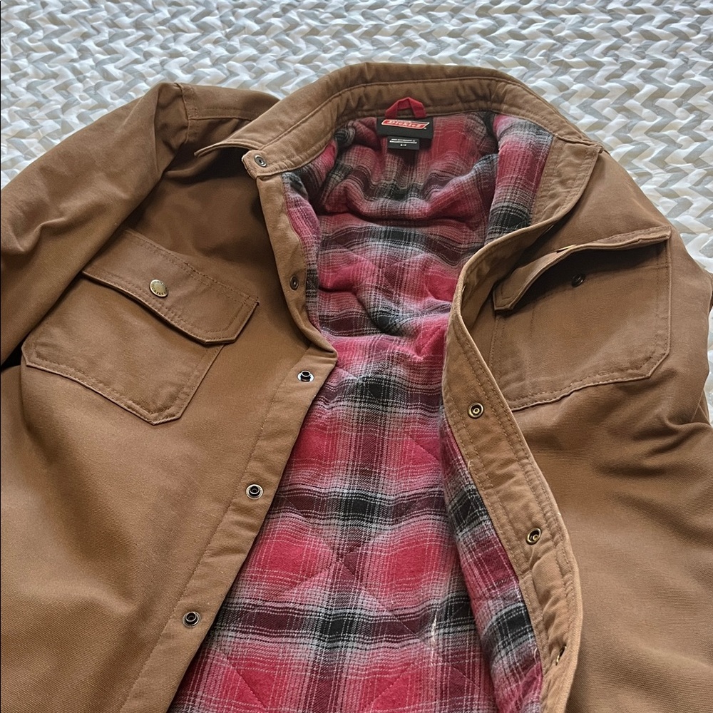 Dickies Tan Jacket with Red Plaid Lining